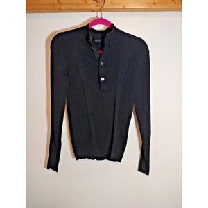 Joseph Homme Men's L 1/4 Button Ribbed Black Sweater Wool Blend Designer